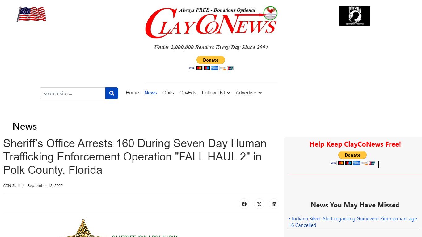 Sheriff’s Office Arrests 160 During Seven Day Human Trafficking ...